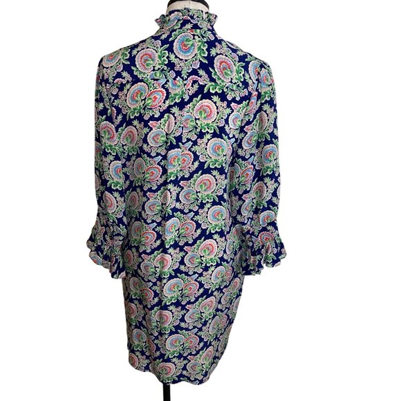 Banjanan Womens Dress Size Medium Multicolor Pintuck Ruffle Trim Mini Pure Silk - Picture 3 of 16